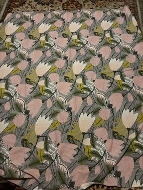 Cost Plus World Market Pink, Green and Cream Floral Duvet Cover